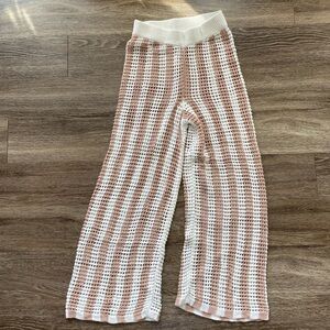 Crochet cover-up pants by runway scout tanning white, vertical stripes size 10